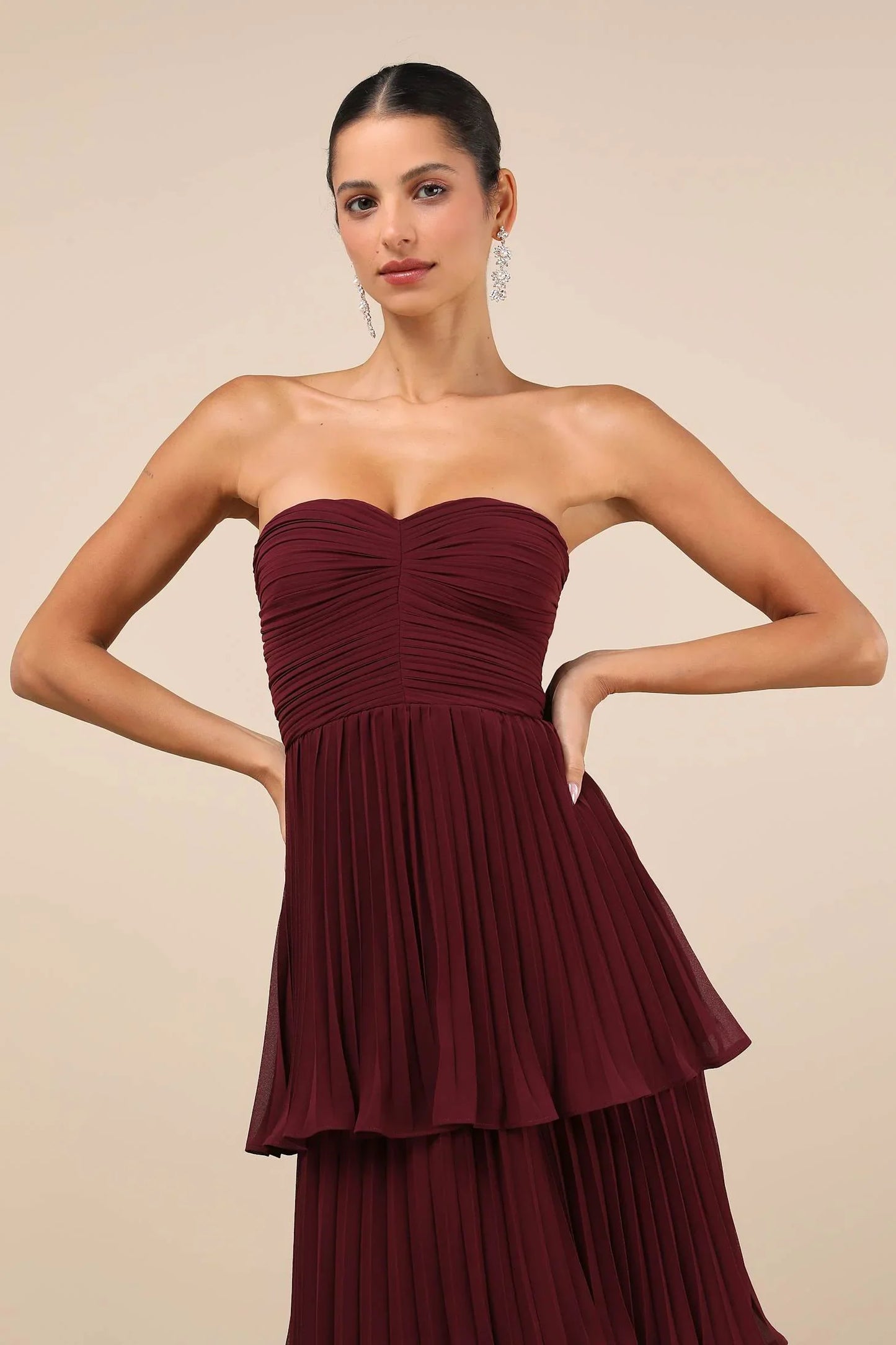 Plum purple strapless maxi-dress