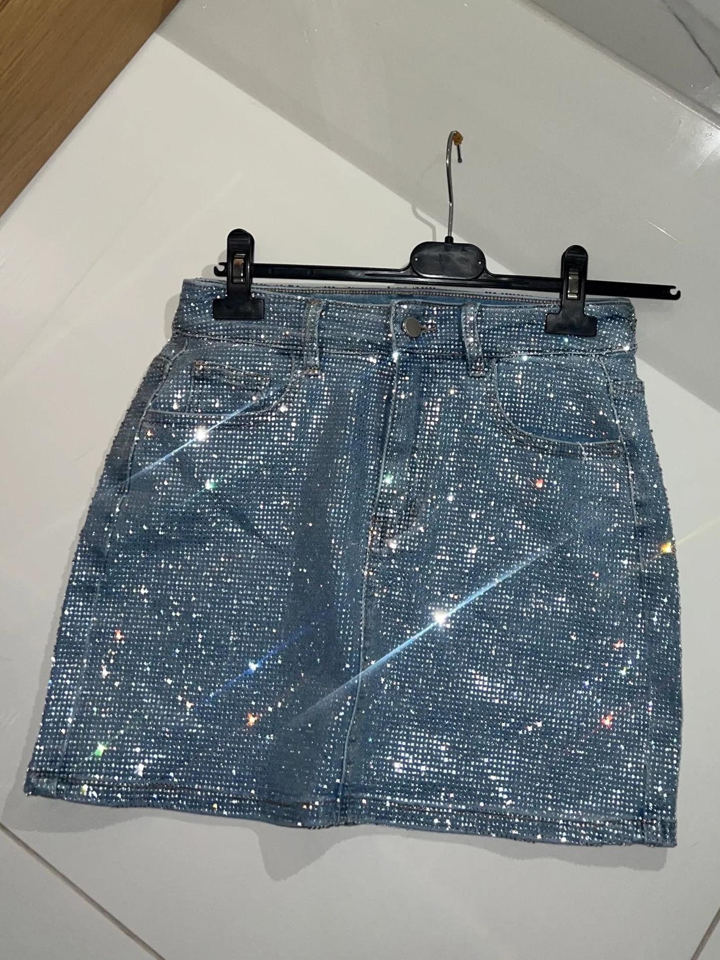 Bella diamanté denim mini skirt