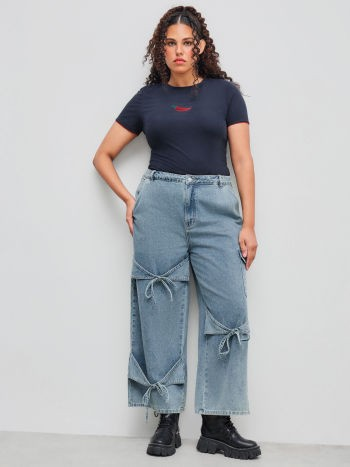 Denim bow jeans