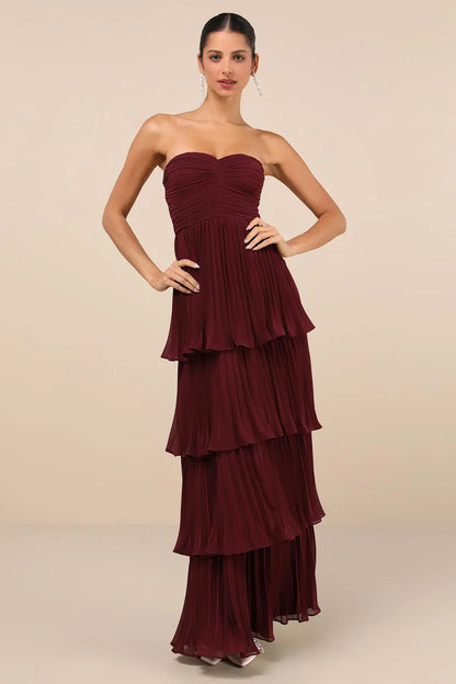 Plum purple strapless maxi-dress