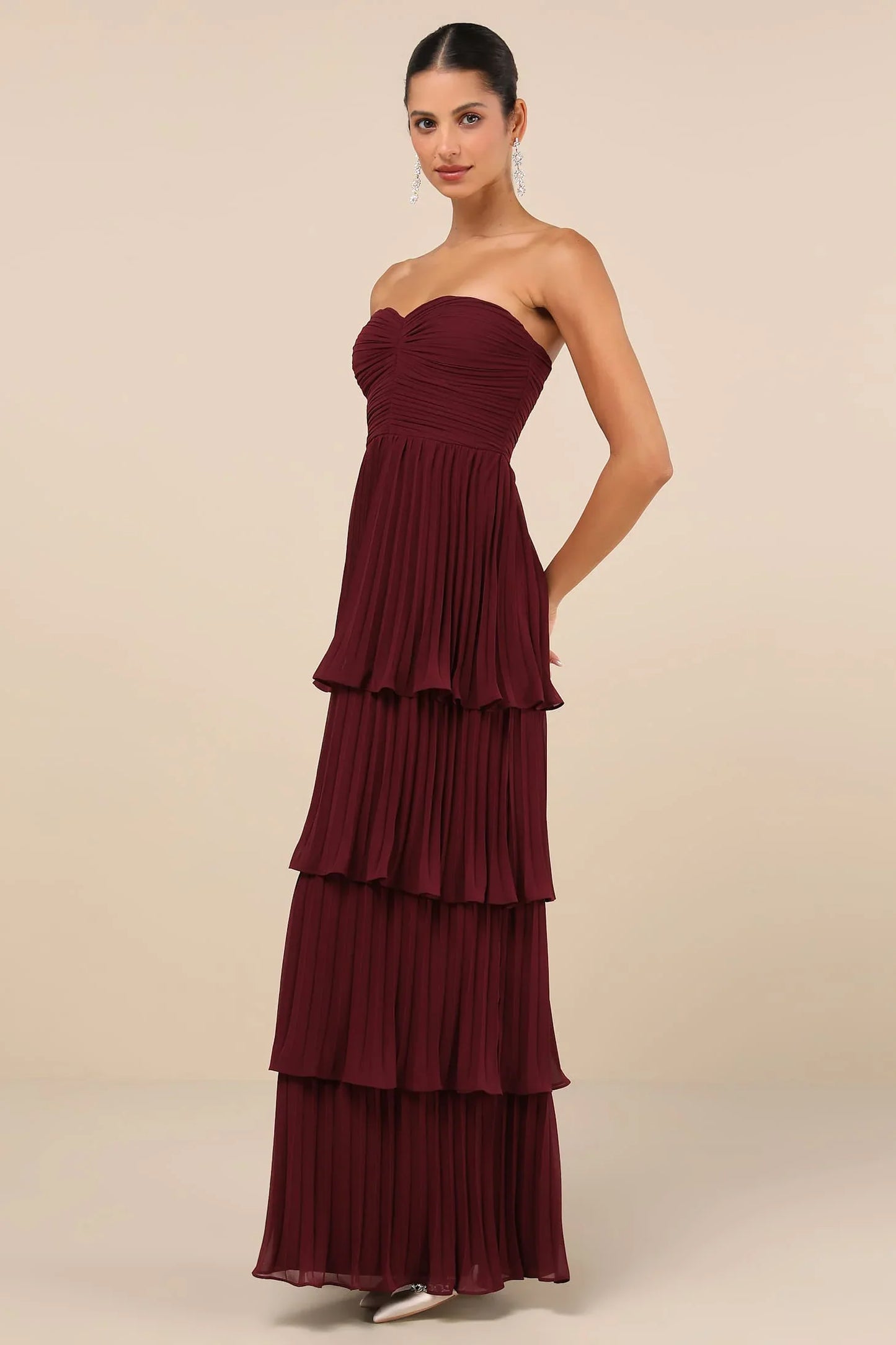 Plum purple strapless maxi-dress