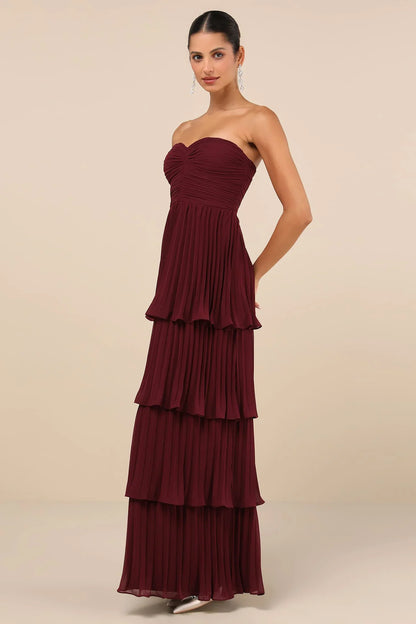 Plum purple strapless maxi-dress