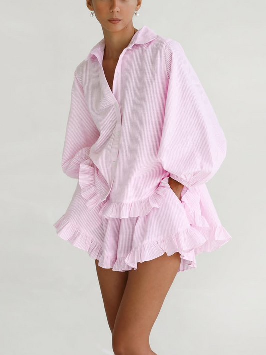 Roze ruffle set