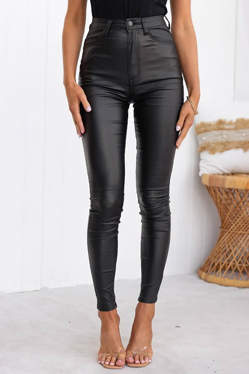 High waist leren broek
