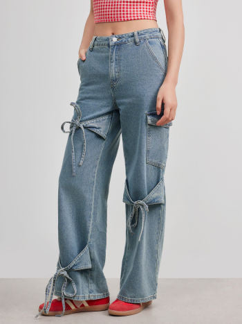 Denim bow jeans