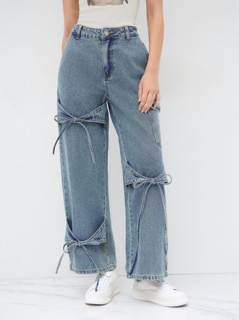 Denim bow jeans