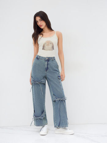Denim bow jeans