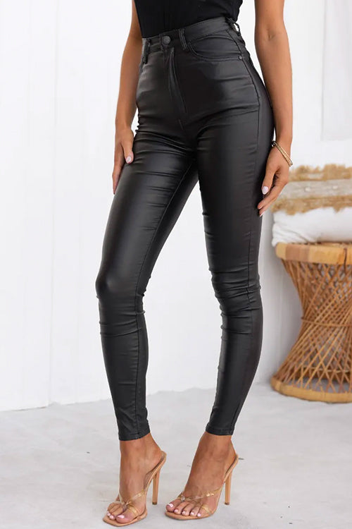 High waist leren broek