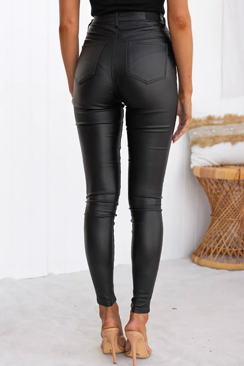 High waist leren broek