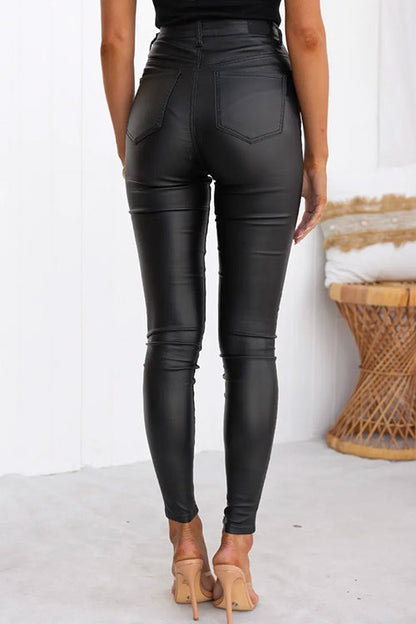 High waist leren broek