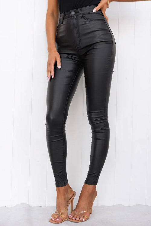 High waist leren broek