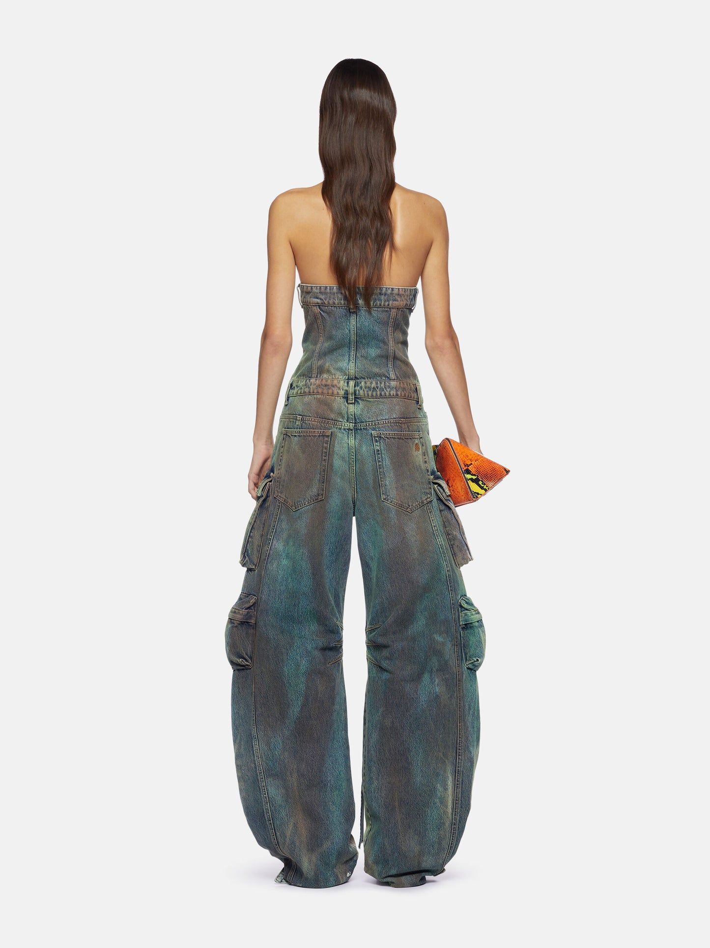 Retro washed denim jumpsuit