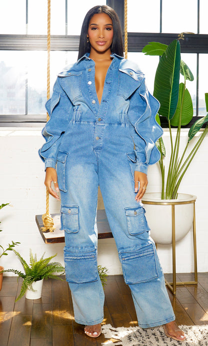 Cargo Denim Jumpsuit - PREORDER