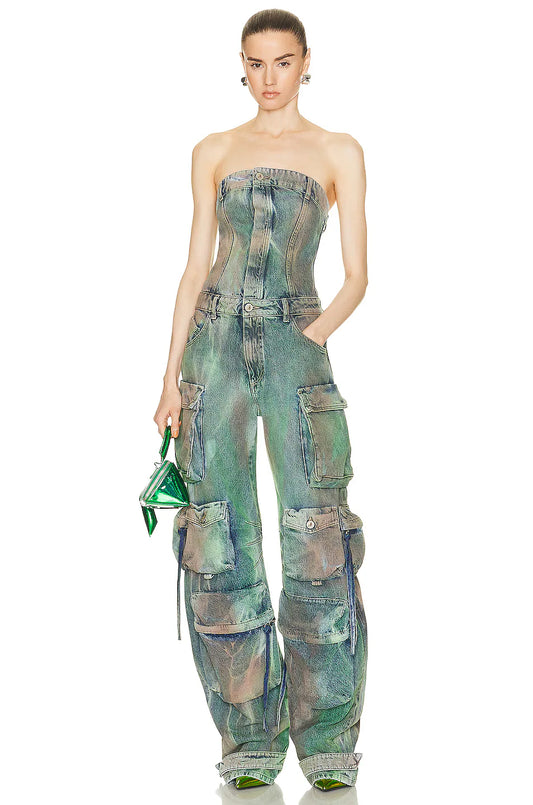 Retro washed denim jumpsuit
