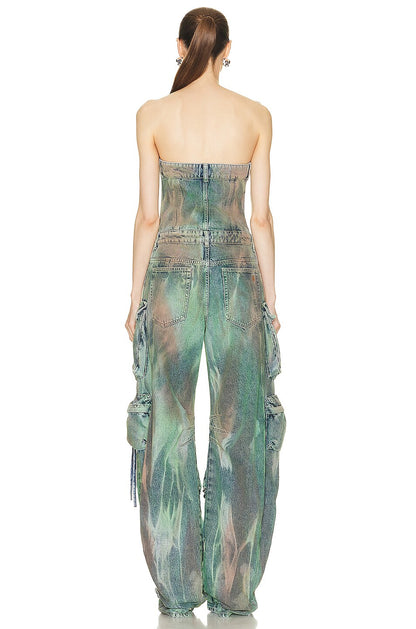 Retro washed denim jumpsuit