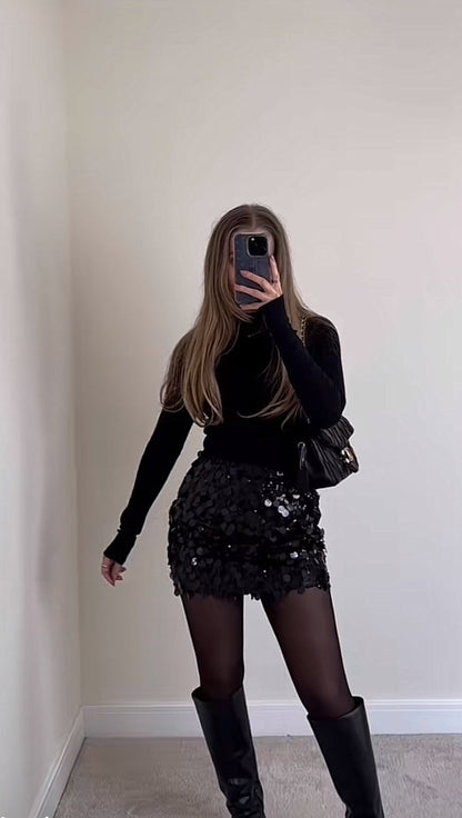 Paillettenrok Zilver/Zwart - Perfecte Feestdrok