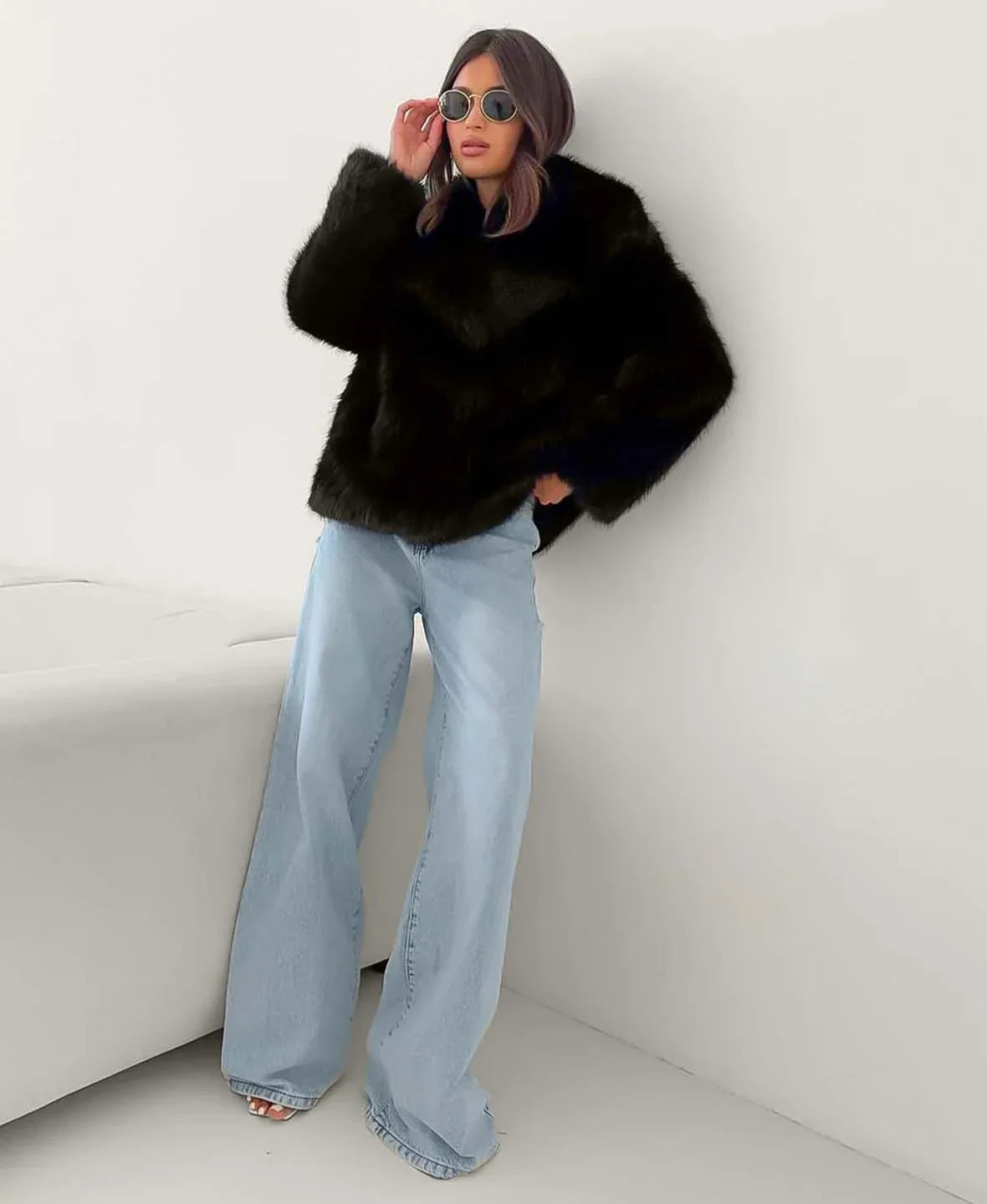 Elegante faux fur jas