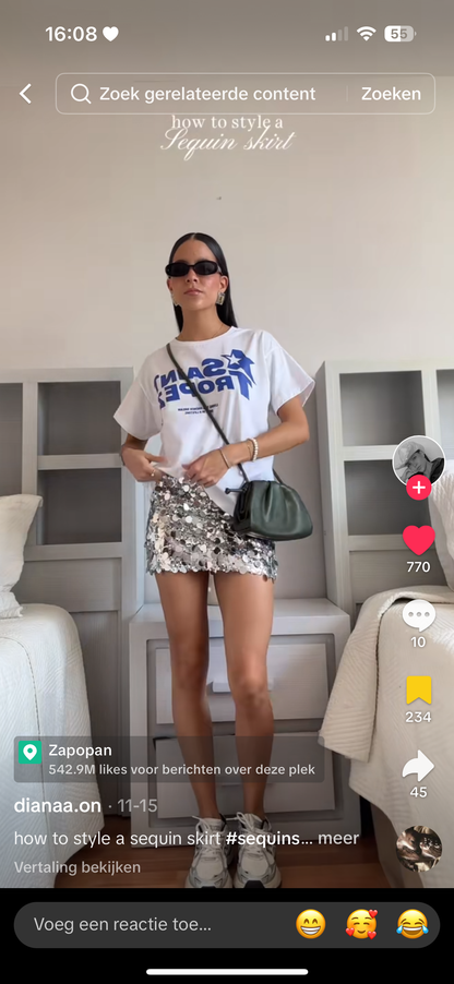 Paillettenrok Zilver/Zwart - Perfecte Feestdrok