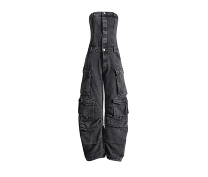 Retro washed denim jumpsuit